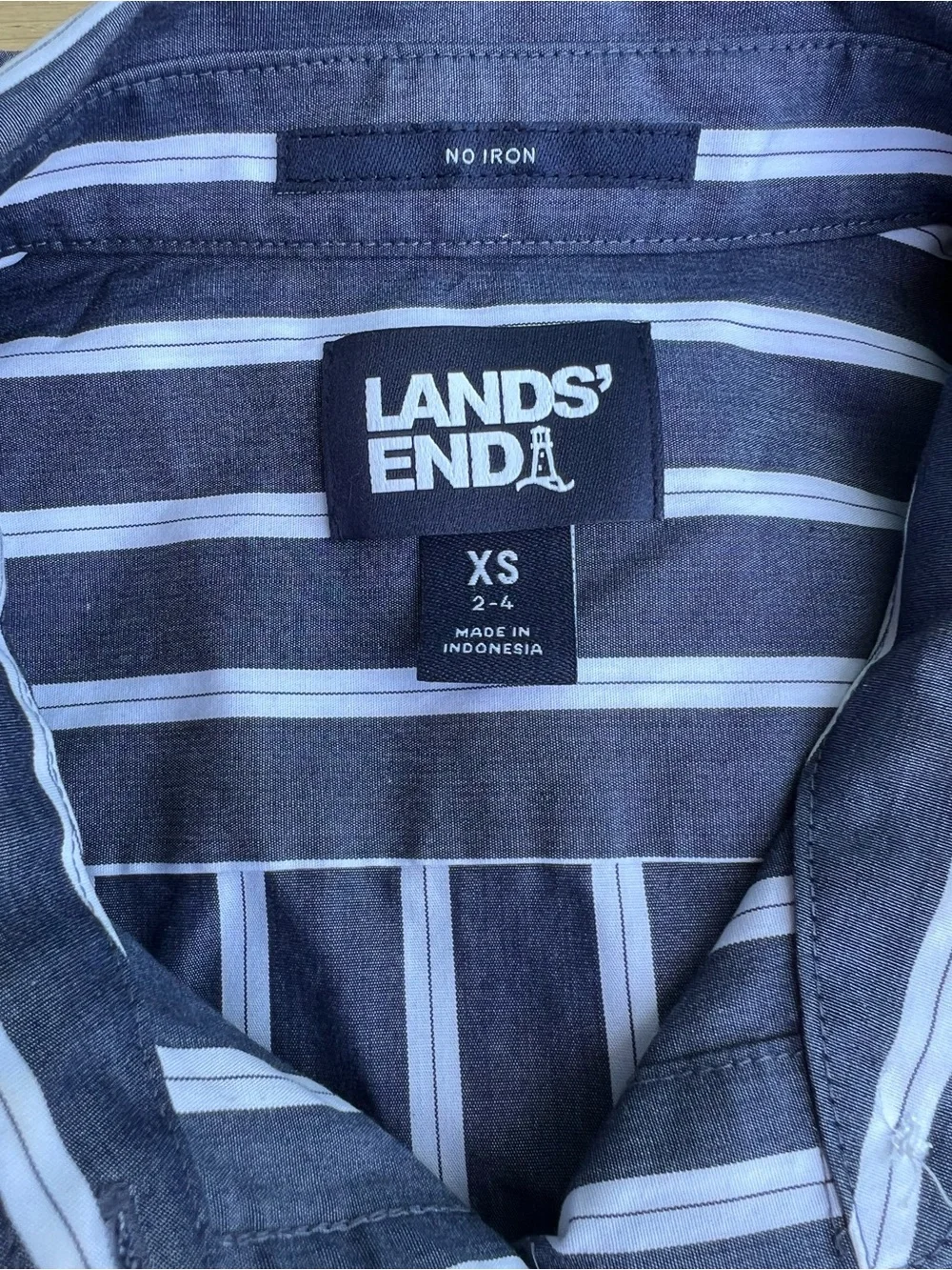 Lands' End Navy and White Striped Shirt - Picture 2 of 6